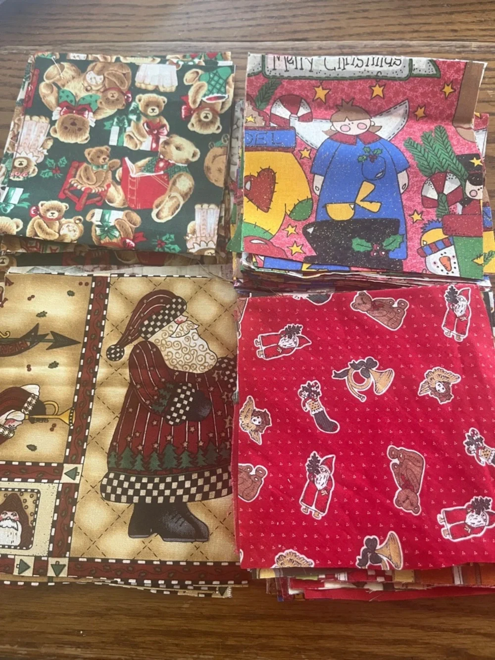 Holiday Christmas Fabric Squares Bundle - Red, Green, Gold, Cream